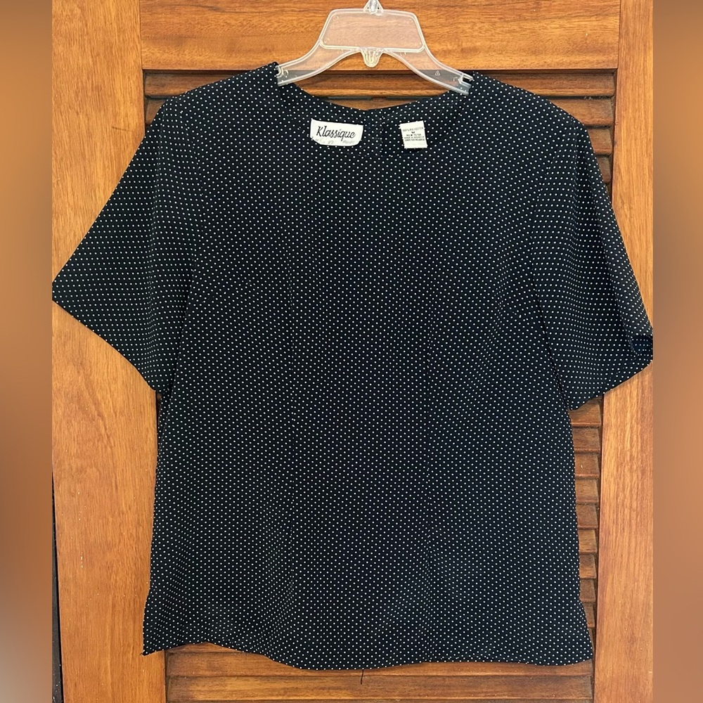 KLASSIQUE Vintage Fitted Polka Dot Short Sleeve Summer Blouse Size M